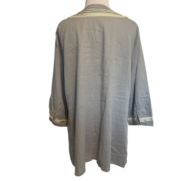 Avenue Soutache Top Womens Size 14-16 Blue Gray & Cream Boho Button Blouse - Picture 3 of 7